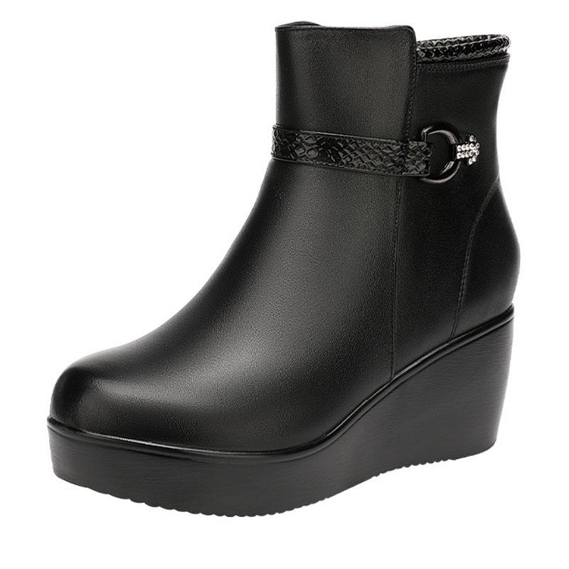 Small Size 32-43 Medium Heel Platform Wedges Boots Women Shoes Fall Winter 2024 Short Ankle Boots Soft Leather Botas Plush