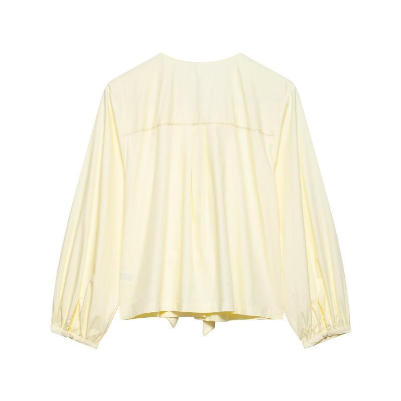 Womens Loose Fit Striped Round Neck Shirt With Bow Detail Casual Top