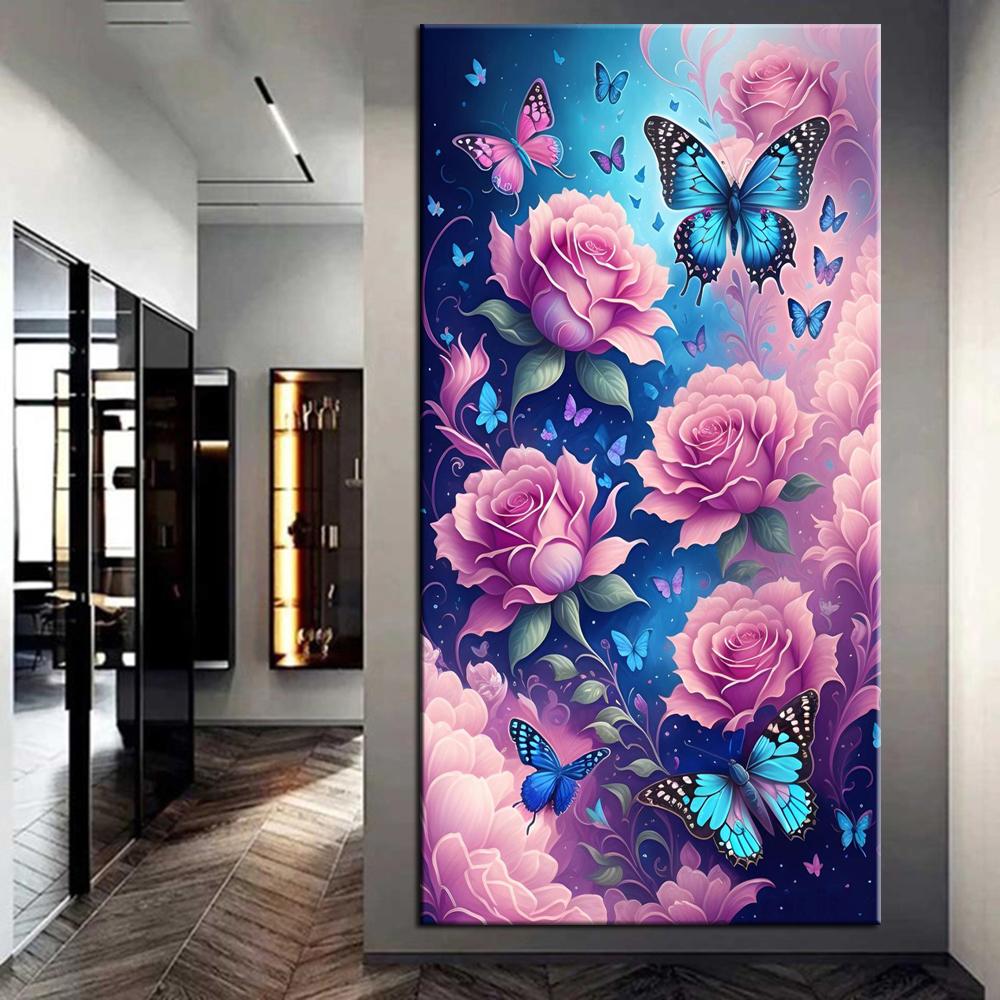 

Большой размер мозаики розовые розы и бабочки новинка 2024 года DIY полный набор для алмазной живописи портретное искусство вышивка крестиком стразы J3978 round 30x60cm белый