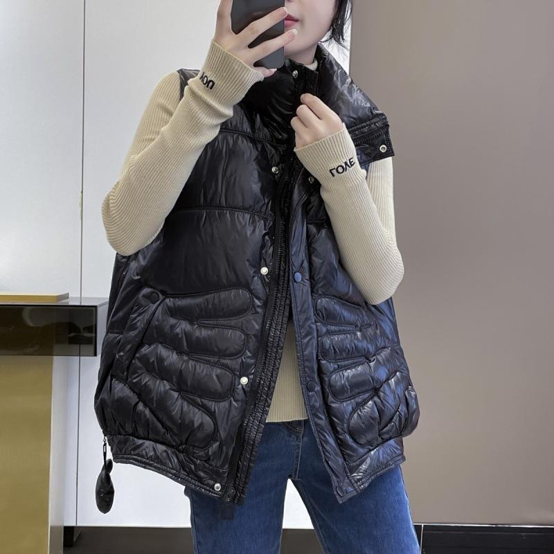 Down cotton vest women's European station autumn and winter new glossy versatile down cotton vest outer vest jacket