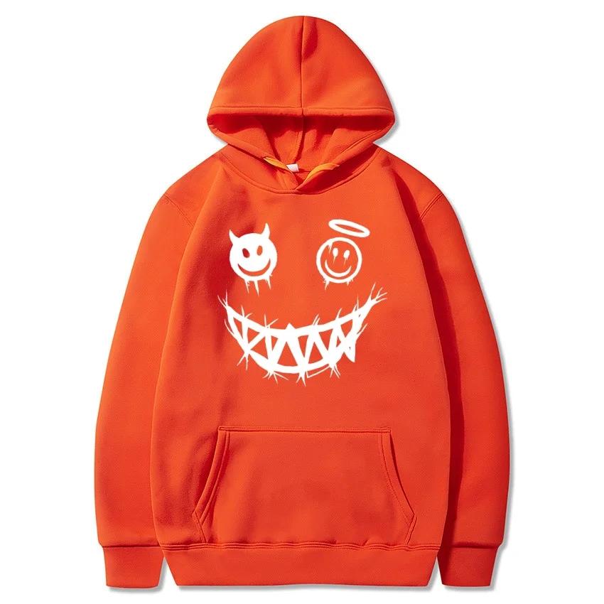 Autumn and Winter Devil Angel Smiling Face Hooded Sweatshirt, Hip-hop Street Classic Pullover, Fashionable Casual Warm Hoodie