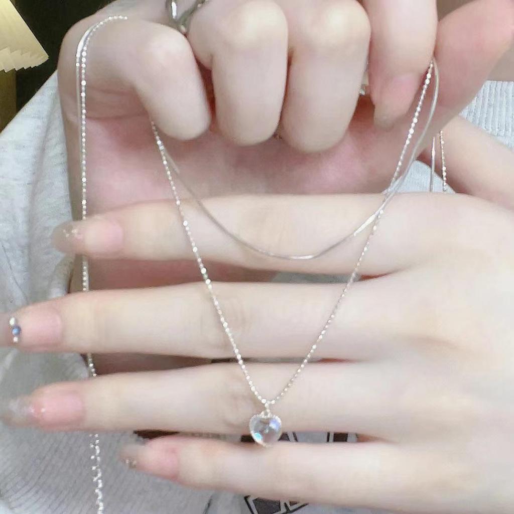 Heart-Shaped Moonstone Necklace for Women - Japanese-Korean Fashion, Stylish & Versatile Clavicle Chain
