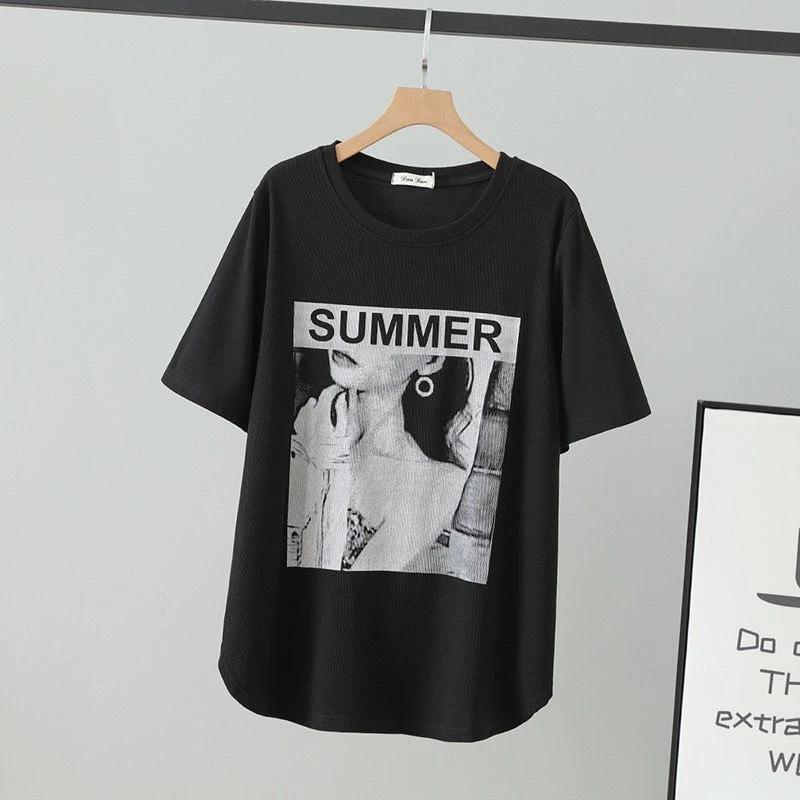 T-shirt Women Summer Casual Large Size Loose Round Neck Pullover Short-sleeved Tops