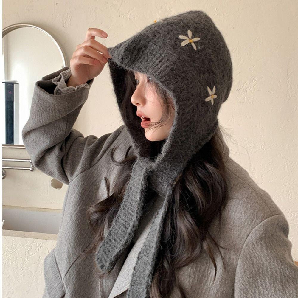 Pullover Hat Ear Protection Hat Beanie Knitted Hat Fashion Flower Balaclava Hat Winter/Autumn