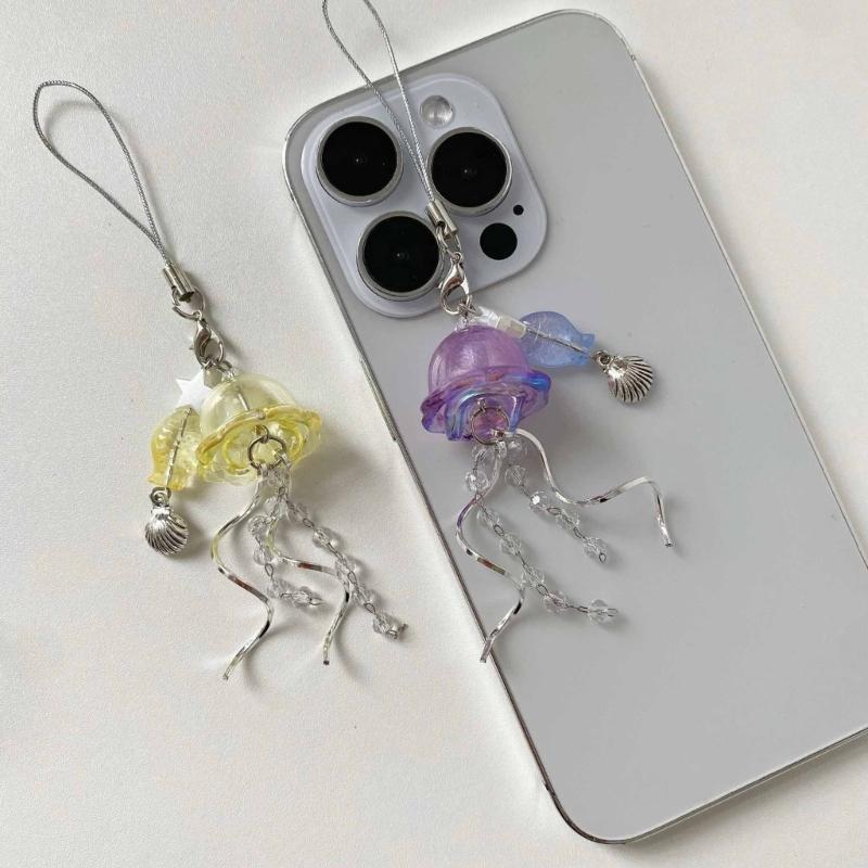 Jellyfish Phone Charm Keychain Pendant Phone Strap Acrylic Texture Phone Chain Suitable for Fashion Enthusiasts Present