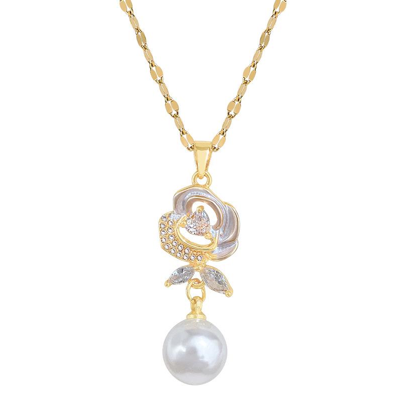 Court Style Flower Suit Light Luxury Temperament Gorgeous Full Diamond Necklace Female Versatile Collarbone Titanium Steel Chain