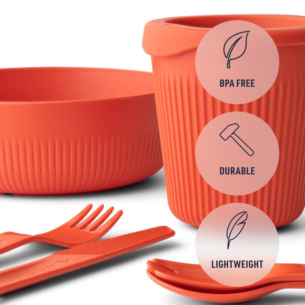Sea to Summit Passage Single Person Camping Tableware Spicy Orange Set, Bowls, Cups, Utensils,