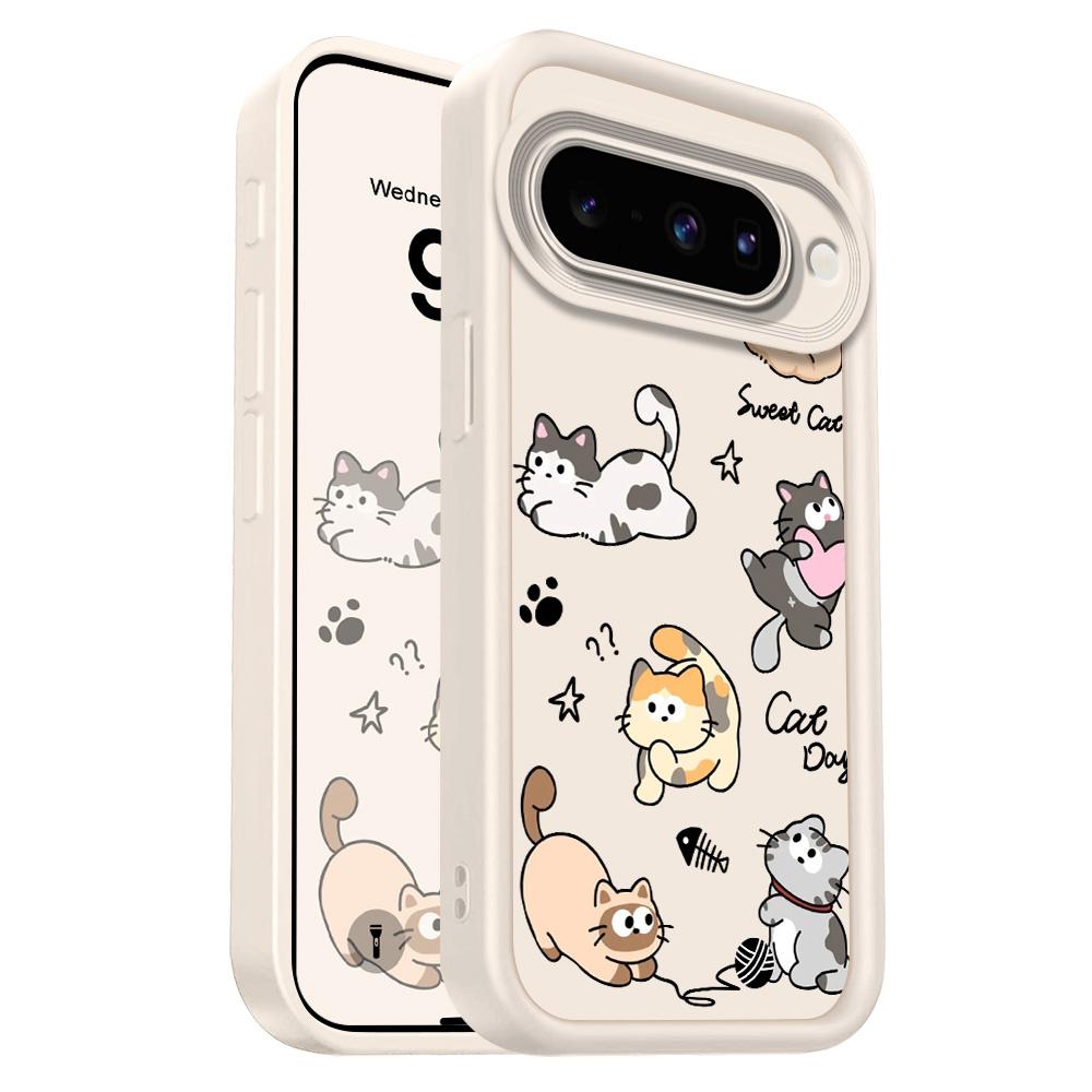 

Playing Cute Cat Phone Case For Google Pixel 10 9 9A 8 8A 7 7A Pro XL 4G 5G Staircase Soft Cover Google Pixel 8 Pro білий
