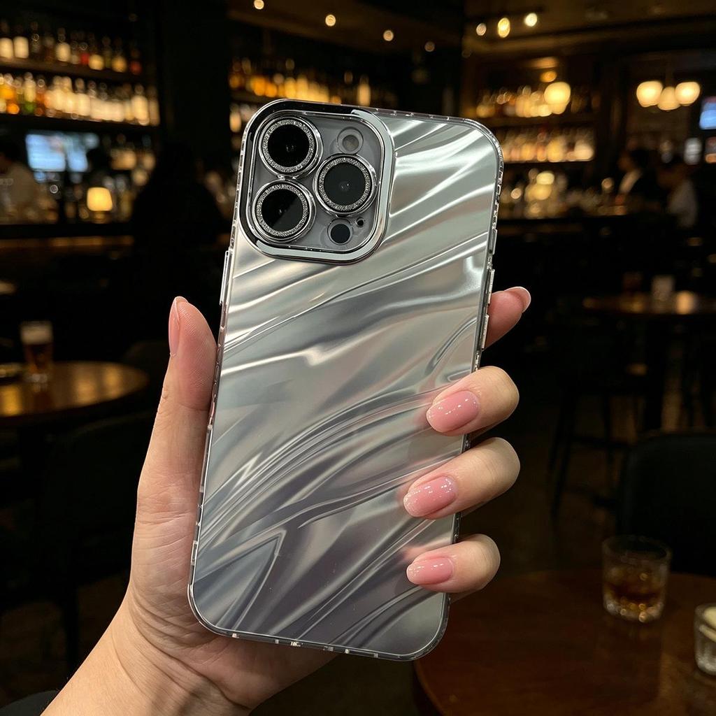 Water Ripple iPhone 16 Pro Case with Rhinestone Lens