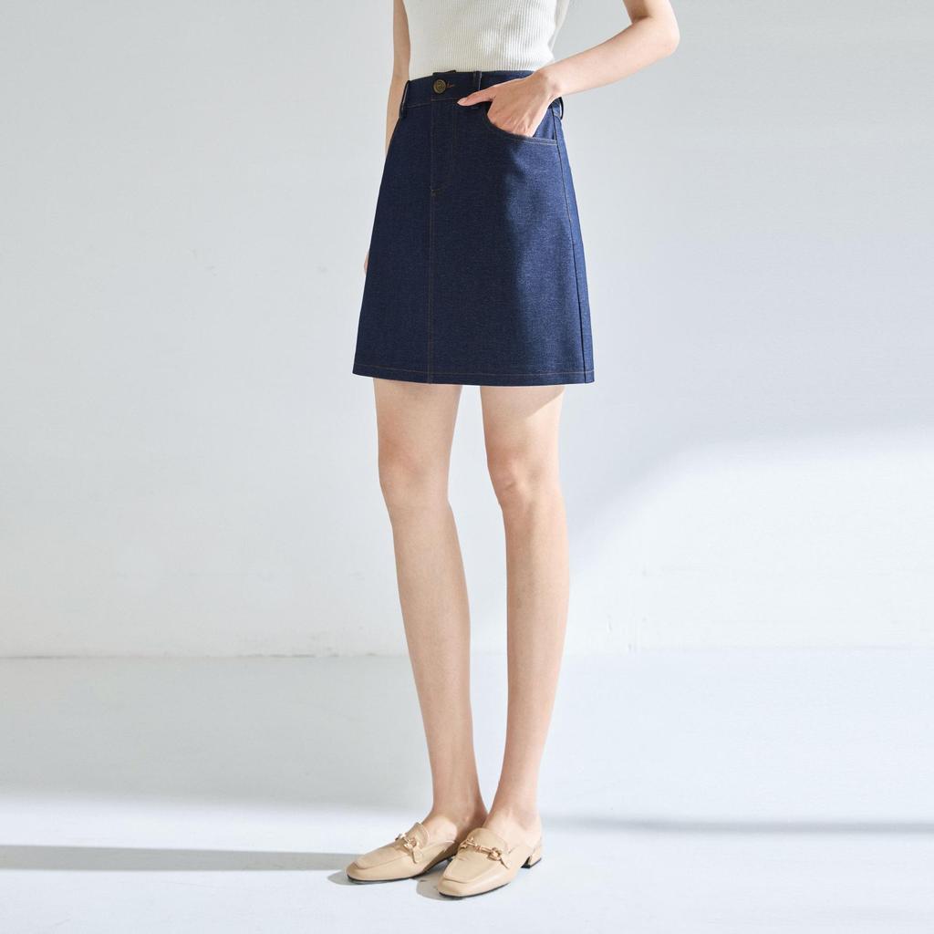 Spring Retro Indigo Slim Denim Jean Suit with Petite Versatile Skirt