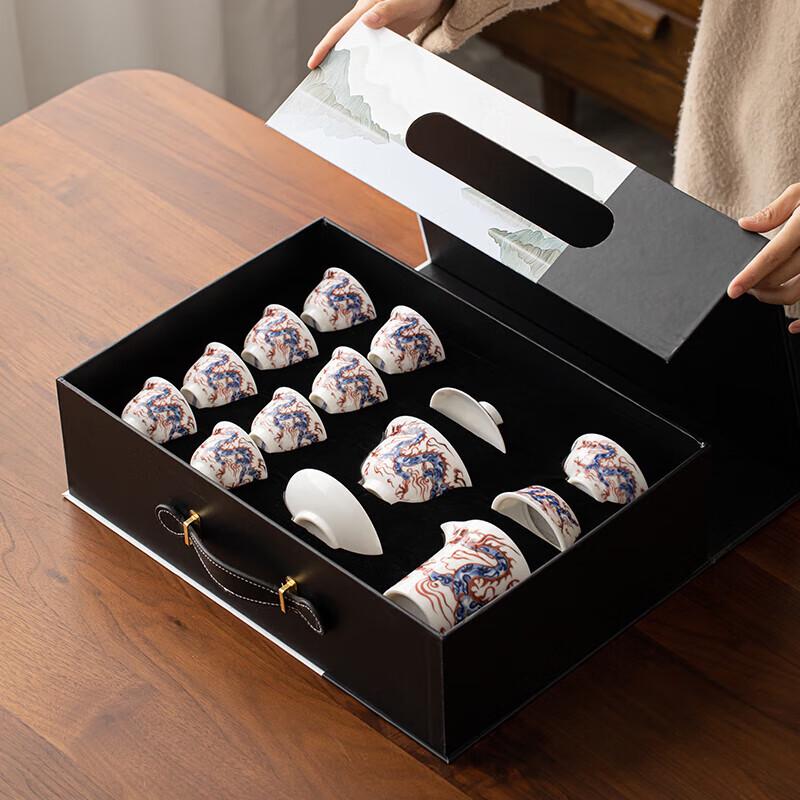 Auspicious Dragon Mutton Fat Jade Ceramic Sancai Gaiwan Kung Fu Tea Set