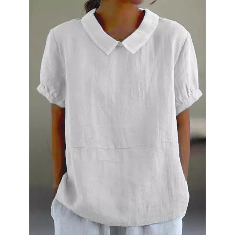 Loose Collar Short Sleeve Shirt for Women Loose Lapel Short sleeve Shirt Women