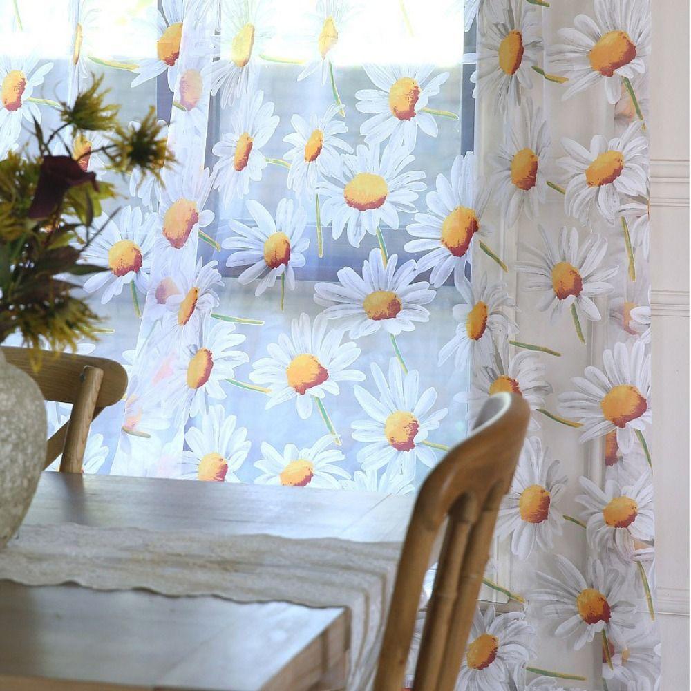 Jacquard Sheer Daisy Sheer Curtains Translucent Sun Flower Tulle Curtain Romantic   Bedroom