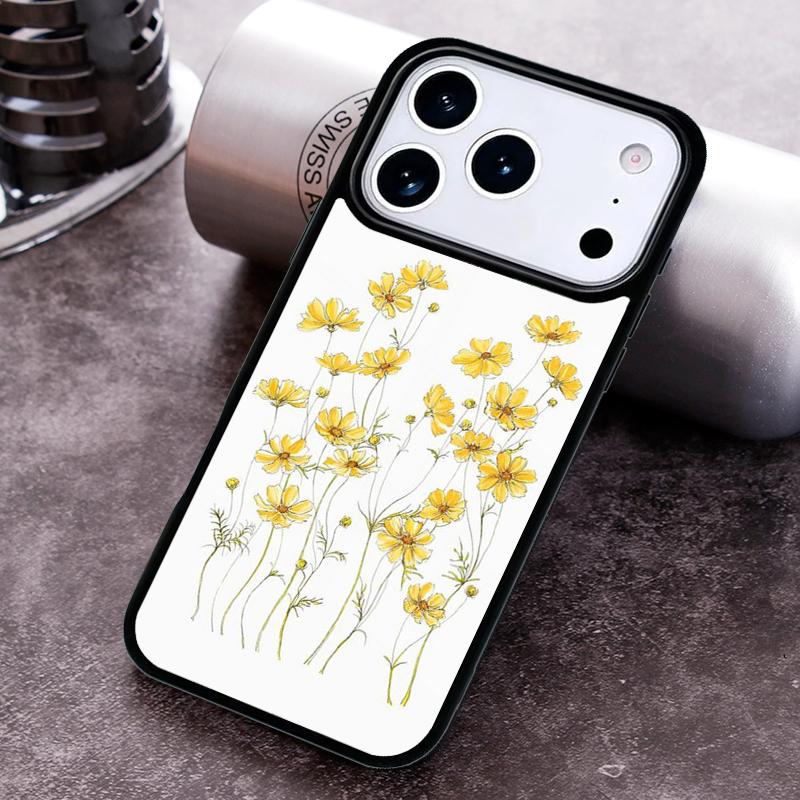 

Yellow Cosmos Flowers Lavender Phone Case For iPhone 17,16e,15,14,13,12,11,Mini,Pro,MAX soft Silicone Cover iPhone 15 Pro