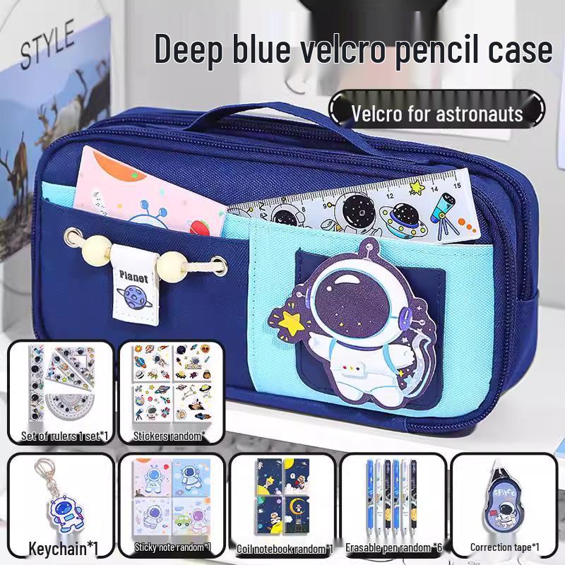 Send Astronaut Velcro! Boys' Black Dirt-Resistant Pencil Case, Hand-Carry, Large Capacity, New 2025 Style.
