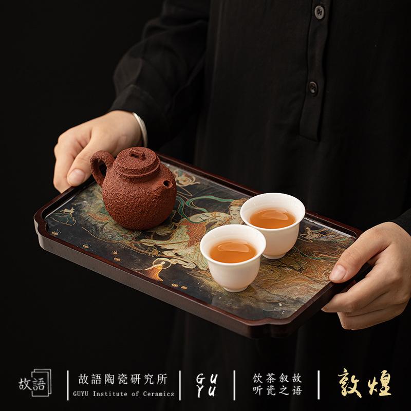New Chinese Style Dunhuang Murals Tea Tray Tea Set Accessories Dried Bubble Plate Tea Ceremony Tray
