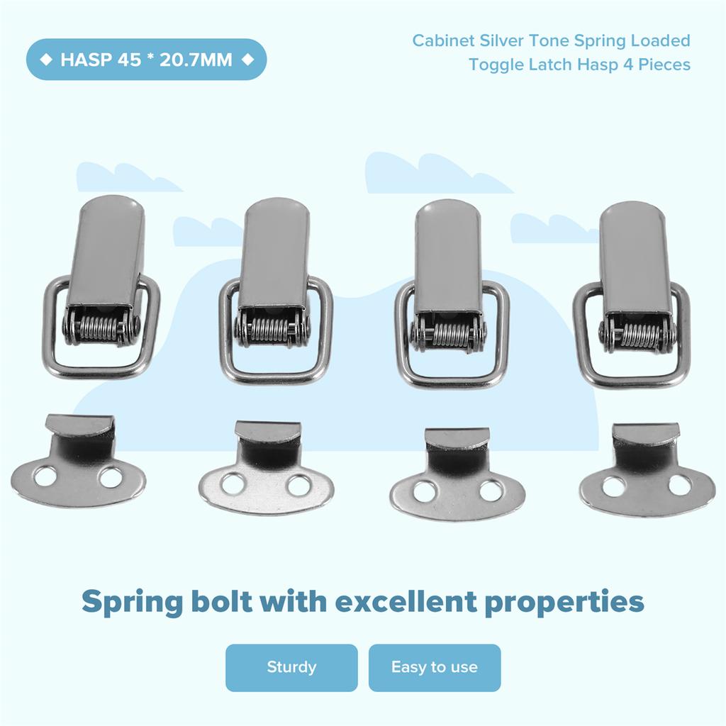 BHBL Cabinet Silver Tone Spring Loaded Toggle Switch Hasp 4 pcs