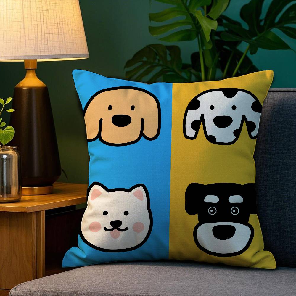 Cartoon Simple Lines Dog Pillow Case Anti-dustmite Pillowcase Invisible Zipper Silky Short Plush Sofa Cushion Cover
