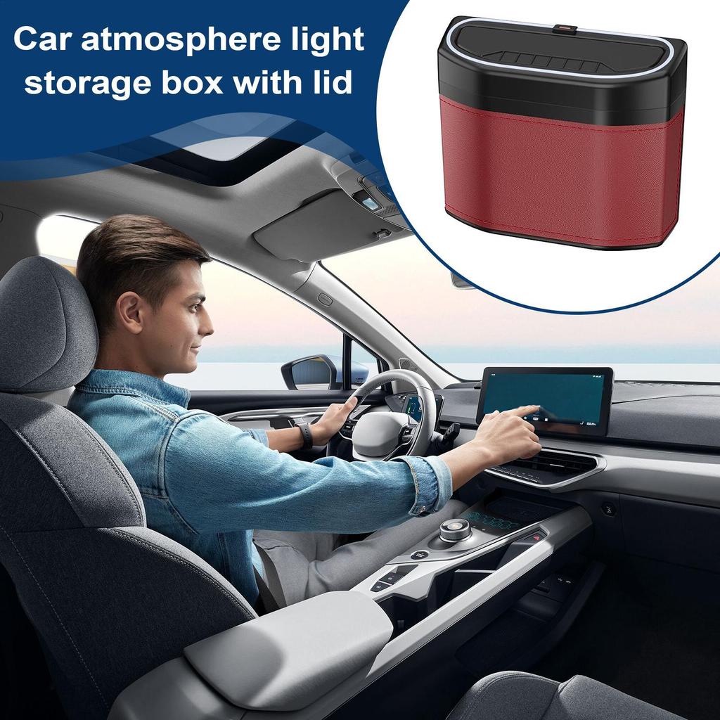 Car Trash Bin Automotive Dustbin with Touch Light Smell-Proof Waste Storage Can for Vehicle RVs Minivans Pick-ups Trucks Boats