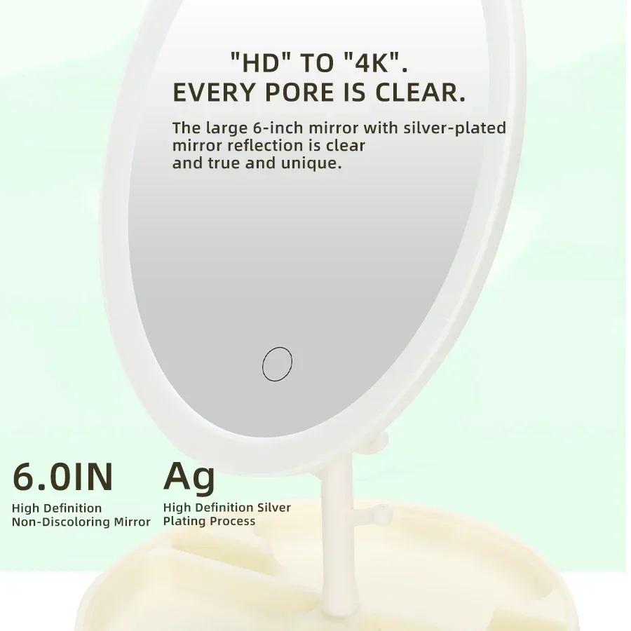 LED Makeup Mirror With Light Lamp With Storage Desktop Rotating Cosmetic Mirror Light Adjustable Dimming USB Vanity Mirror