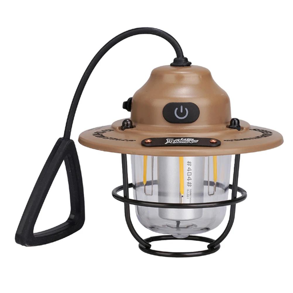 LED Camping Lantern Vintage Tent Lamp 4 Light Modes Hanging Tent Light Multifunction IPX4 Waterproof for Outdoor BBQ Traveling