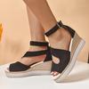 Fashion Peep Toe Platform Wedge Sandals for Women Black Ankle Strap Hollow Out Gladiator Sandals Woman Summer Thick Bottom Beach Shoes