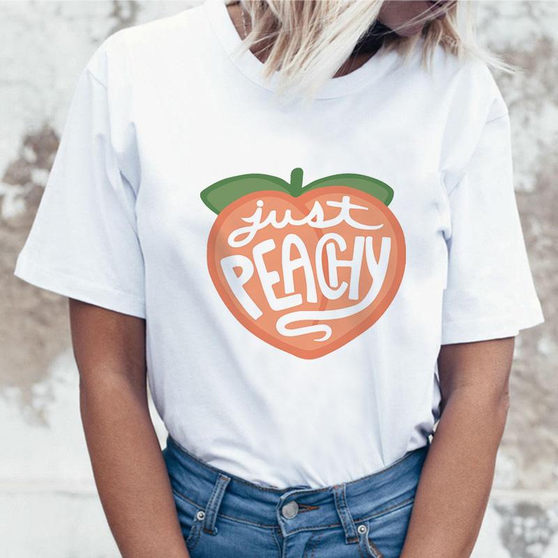 Peach Juice T Shirt Women Japanses Aesthetic Grunge T-Shirt Women Girls 90S Kawaii White Tee Summer Casual Fashion Top