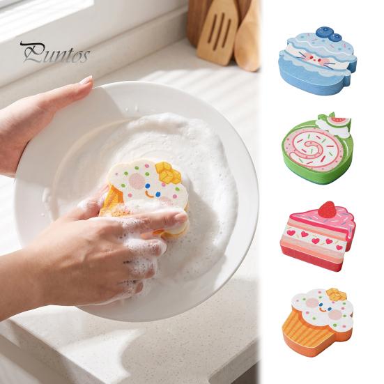 Soft Compressed Cleaning Sponge Double-Sided Cellulose Scrub Sponges, Cute Dessert Patterns Non-Scratch Wood Pulp Kitchen Utility Sponges Sponge,