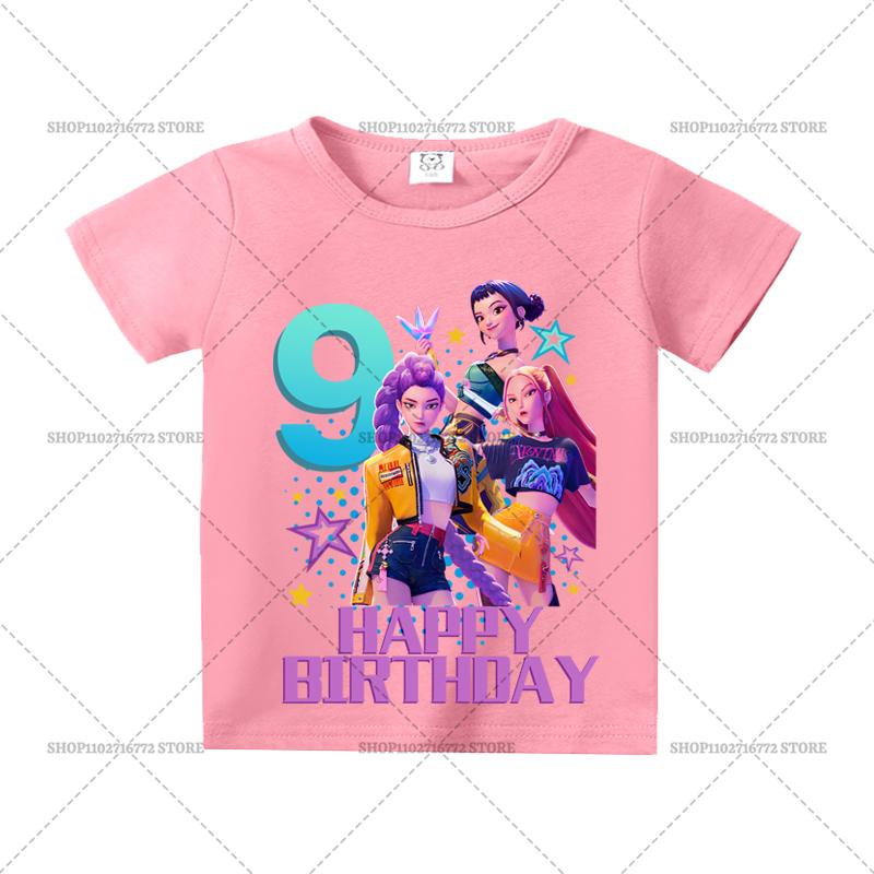 KPop Demon Hunters T-Shirt Movie Huntrix Pink Clothes Personality Number Simple Basic Tops Girls Absorbent Shirts Birthday Gift