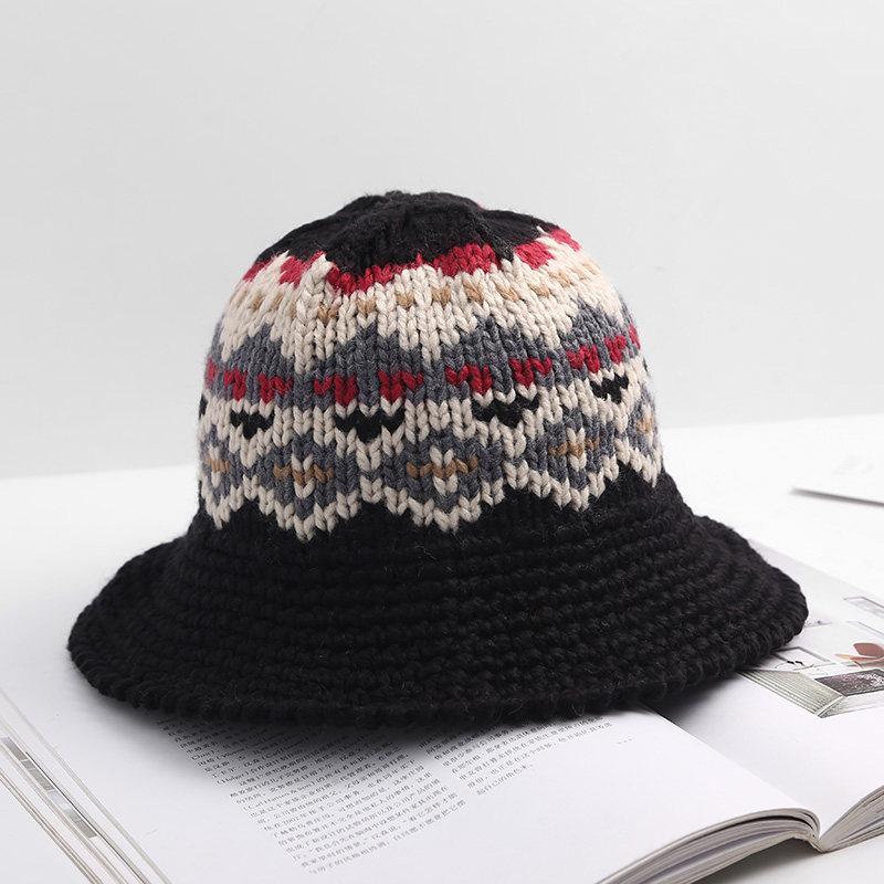 Coarse Wool Fisherman Hat for Women In Autumn and Winter Versatile Street Handmade Crochet Knitted Wool Hat Japanese Literary Curly Basin Hat