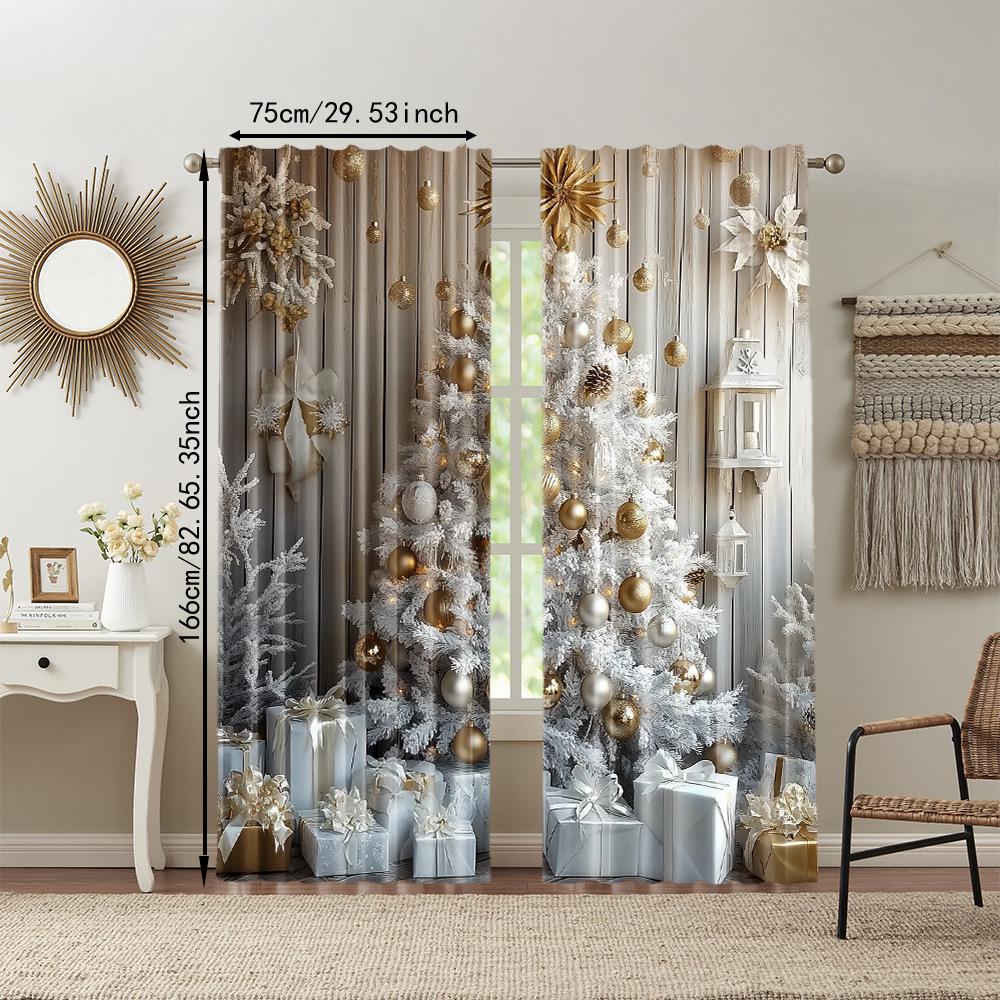 2 Stuks Klassieke Kerstboom en Sneeuwvlok Print Gordijnen Polyester Stangtunnel Wasbare Draperieën Voor Verschillende Kamers Elegant