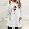 Women's Loose Long Sleeve Christmas Wine Glass Hat Print Fleece Hoodie