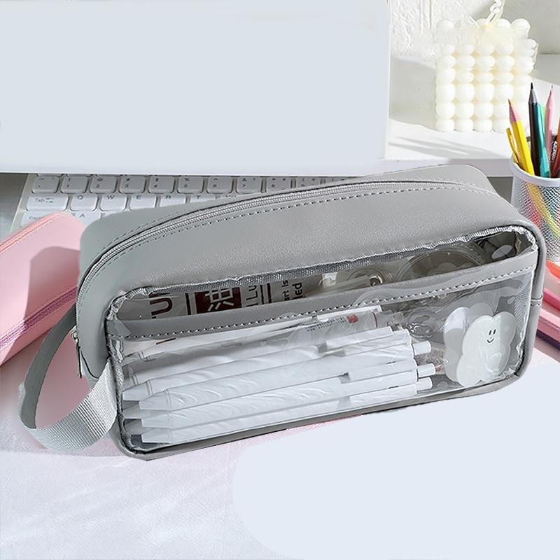 Transparent Large Capacity Pencil Bag INS Style School Case Stationery Holder Waterproof Portable Pen Case Pencil Storage Bag