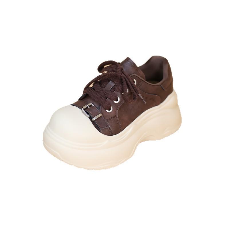 2025 Chic European Women's Big Head Sneakers with Buckle - Stylish, Thick Sole, Height Boosting Casual Shoes.