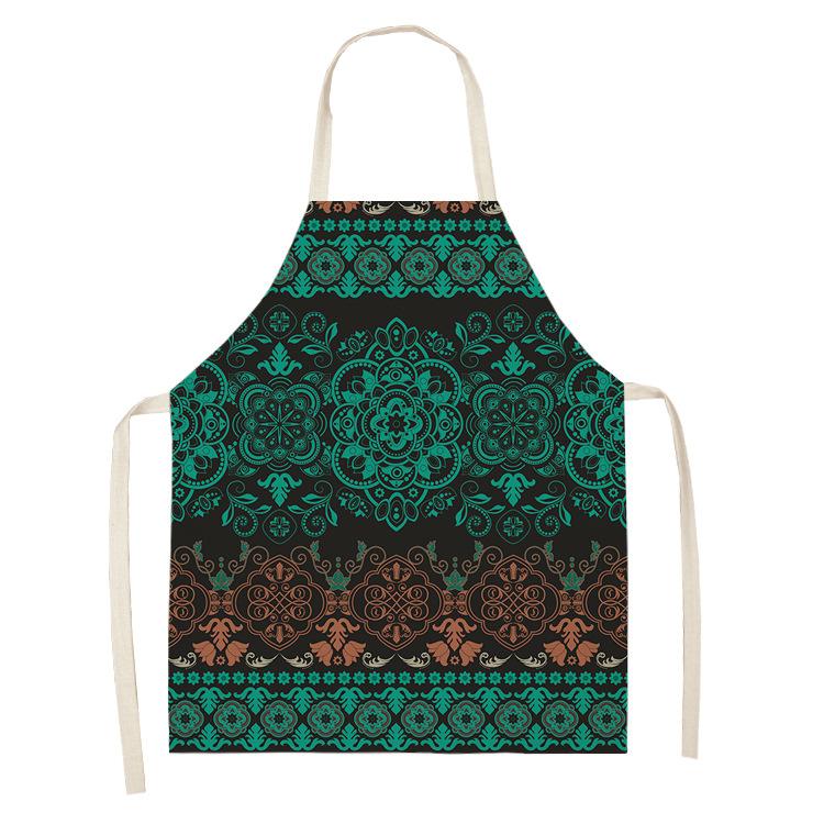 Mandala Geometric Printed Apron for Woman Home Cooking Baking Coffee Shop Cleaning Kitchen Cotton Linen Bibs