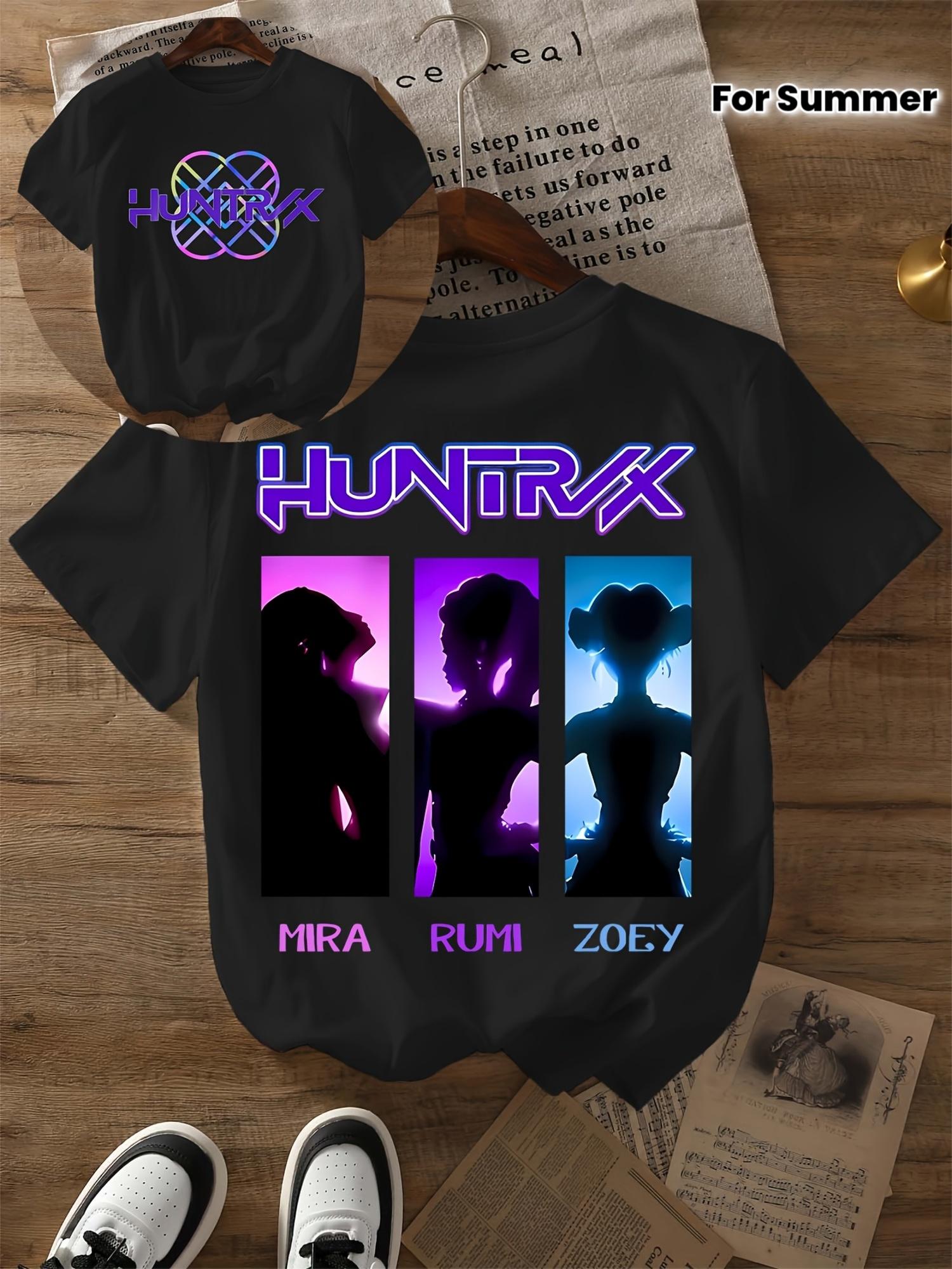 

Women s Kpop Devil Hunter Graphic T-shirt Purple Silhouette Design With Mira Rumi Zoey Names Casual Crew Neck Short Sleeve Top 3XL