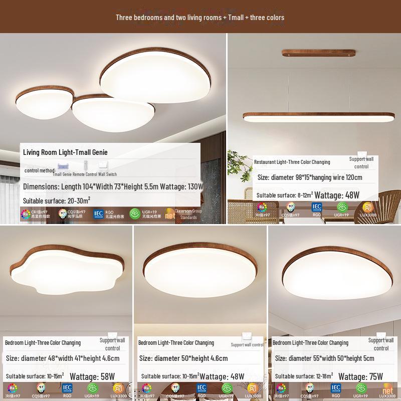 Full Spectrum Eye Protection Japanese-Style Wood Grain Ceiling Lamp for Living Room & Bedroom