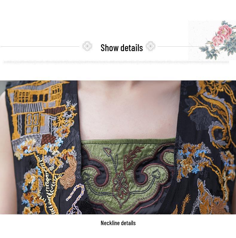 Spring/Summer 2025 Women's Retro Ethnic Embroidered Floral Elastic Waist Long Midi Skirt