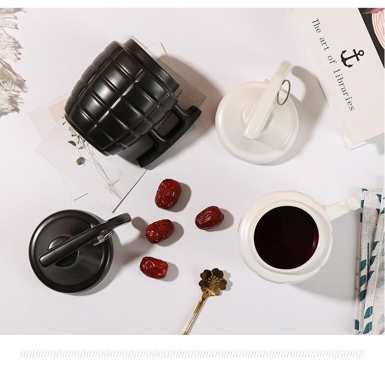Kreative granatenförmige Scherz-Keramik-Kaffeetasse mit Deckel