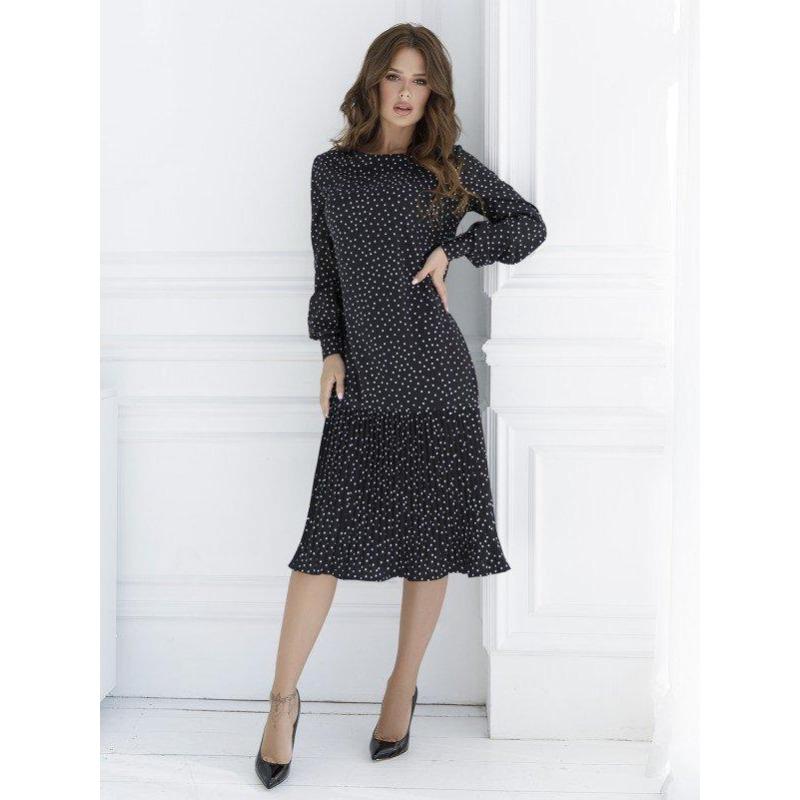 ISSA Plus Polka Dot Pleated Straight Dress