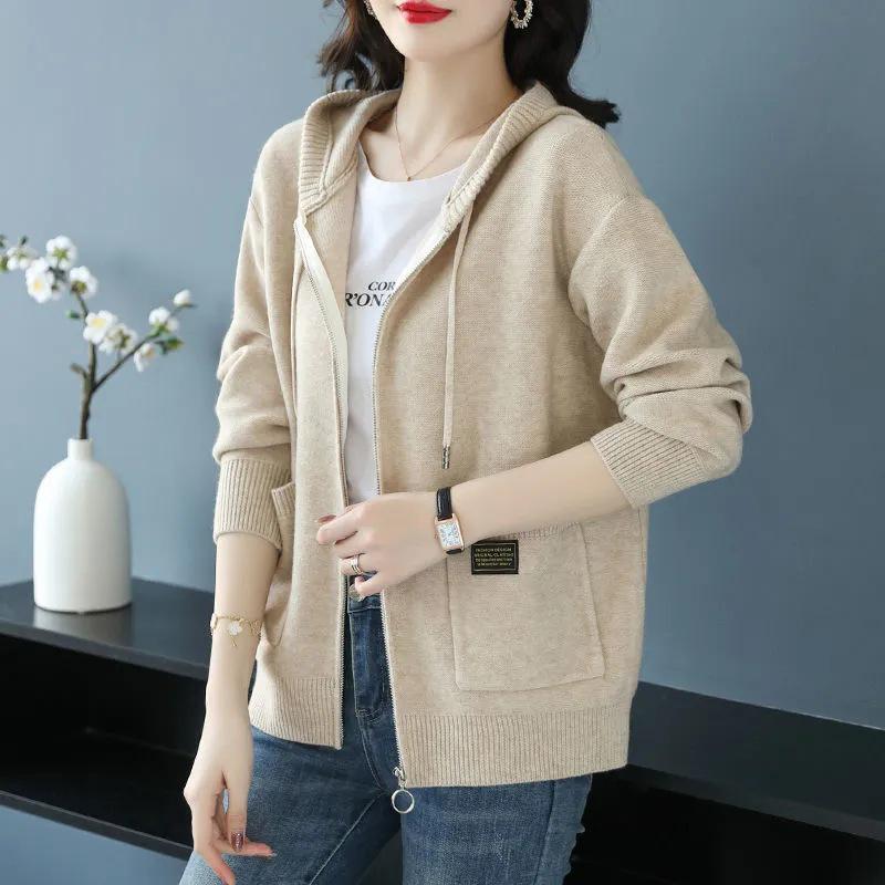 Women's Korean Style Hooded Knit Cardigan Jacket - Autumn 2026 Fashion Outerwear