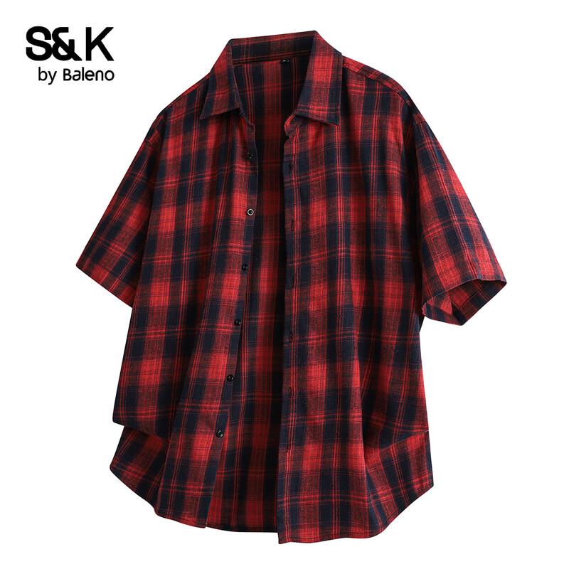Baleno Men s S&K Loose Fit Plaid Short-Sleeve Shirt L
