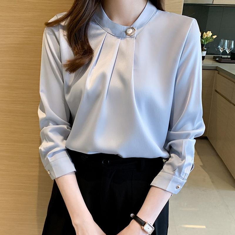 2025 Women's Korean Style Long-Sleeve Satin Chiffon Professional Shirt, Spring Collection