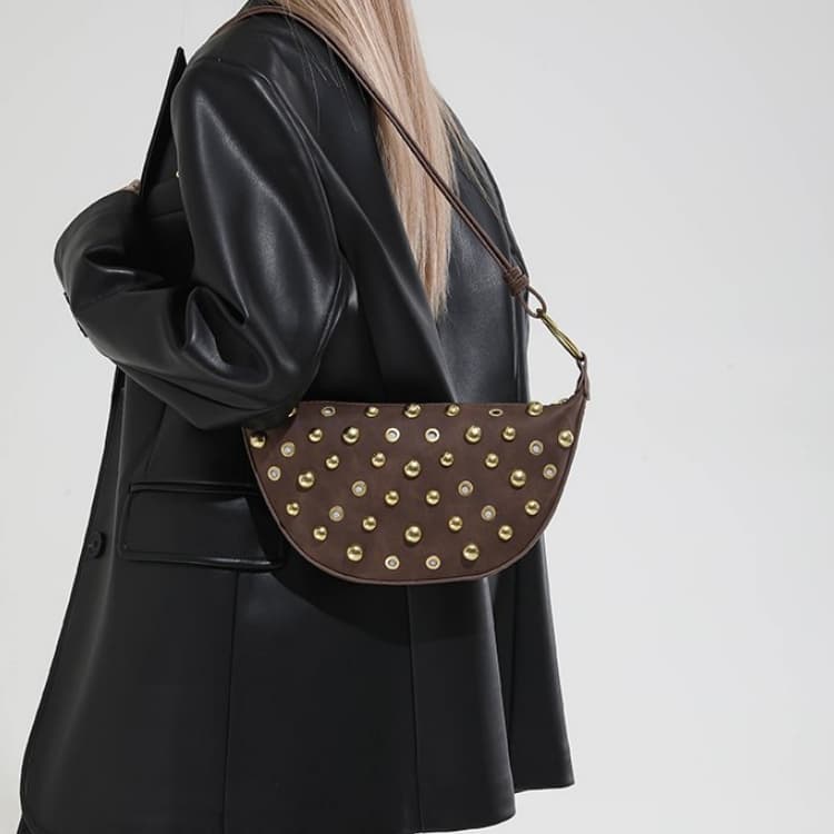 Rivet crescent bag women's metal decoration underarm bag