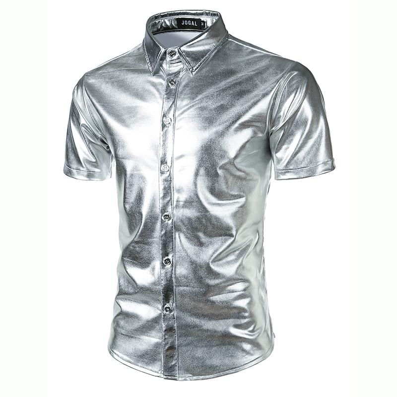 Buy Mens Metallic Silver Nightclub Styles Long Sleeves Button Down
