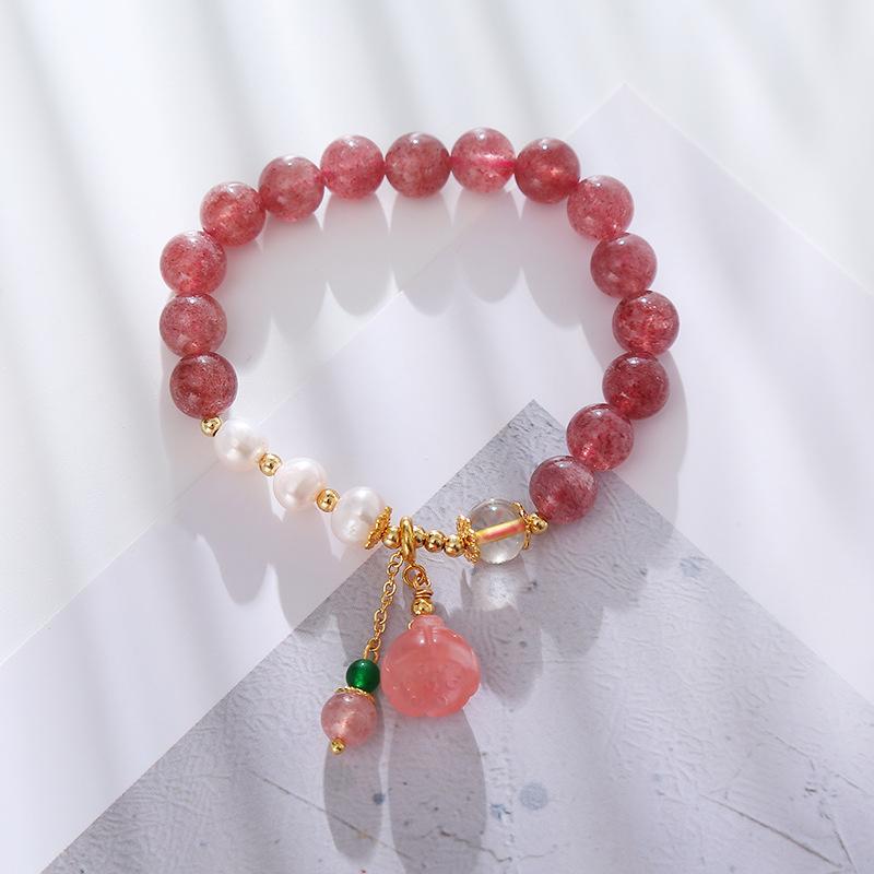 Strawberry Crystal Pendant Powder Crystal Bracelet Bangles Women Fashion Jewelry Accessories Gift