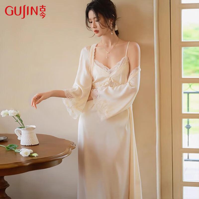 Women s Ice Silk Nightgown Set with Chest Pads L абрикосовый