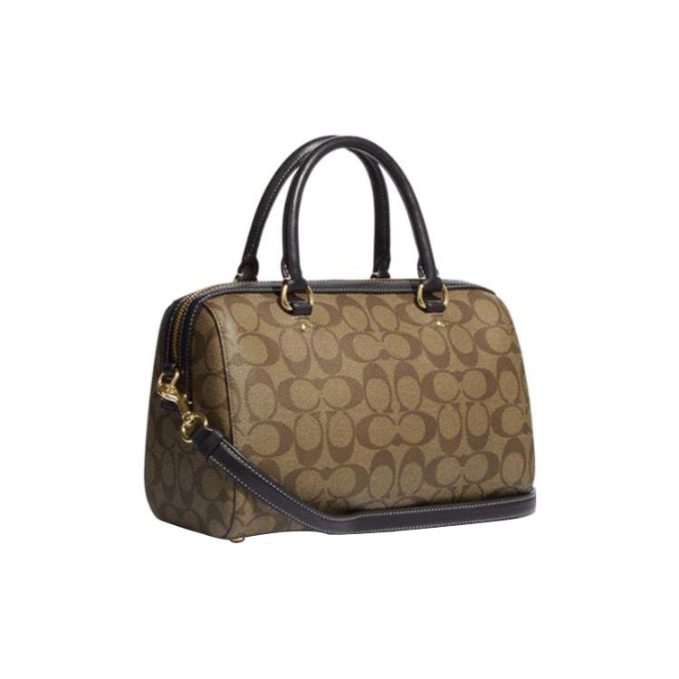 Coach X Disney Rowan 27 Classic Monogram Zipper Closure Cartoon Logo Patchwork Shoulder Crossbody Tote Bag Large Women Handbags Dark-Khaki CC149-IME7V