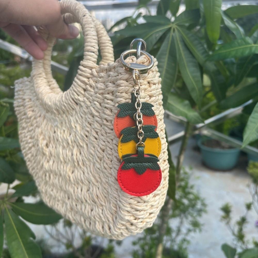 Lustiger Früchte Schlüsselanhänger PU Leder Orange Schlüsselring Mode Tomaten Anhänger Rucksack Dekoration
