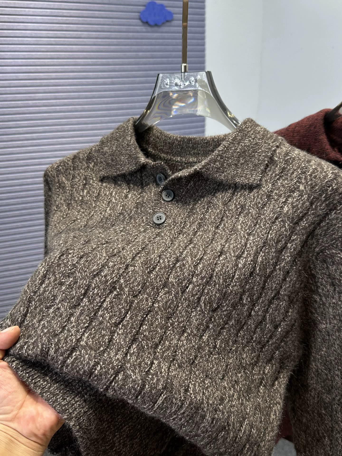 Men s Thick Cable Knit Lapel Sweater - Warm Solid Color Autumn/Winter Layer Large